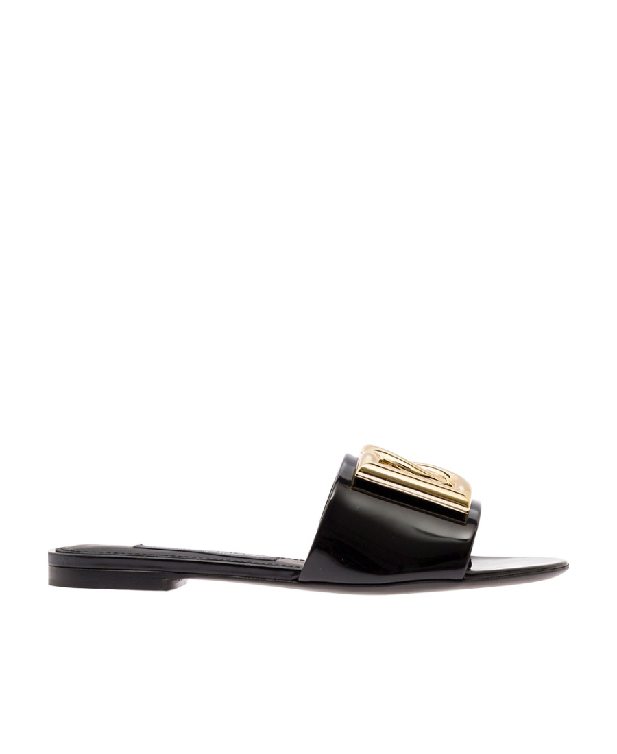 Dolce & Gabbana Logo-plaque Leather Slides In Black