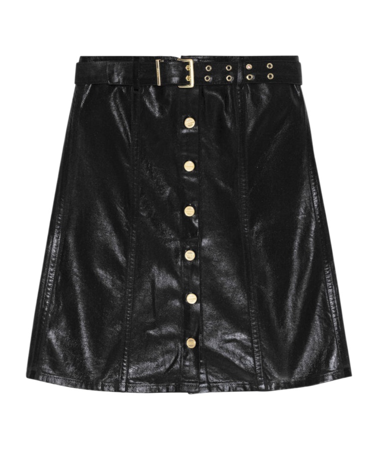 Shop Ganni Black Foil Denim Corsage