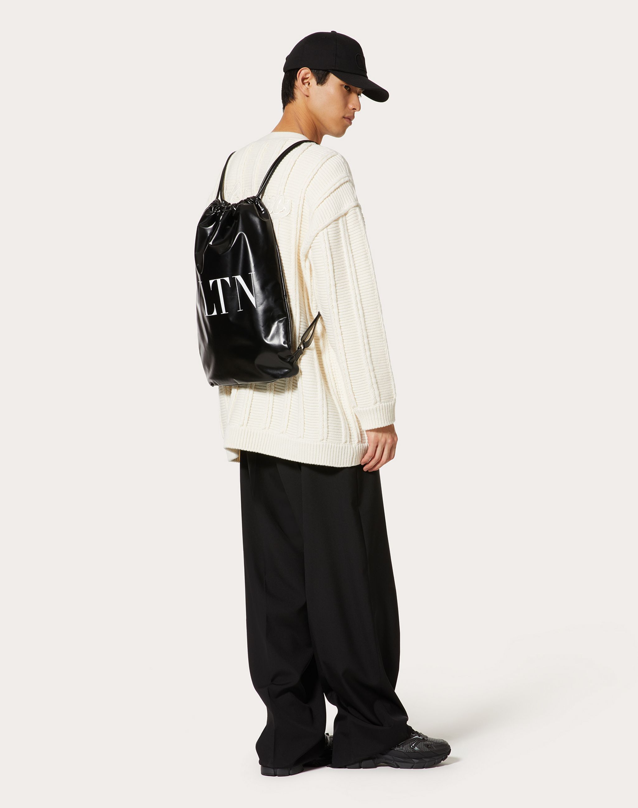 Valentino Black Vltn Patent Leather Backpack In Black