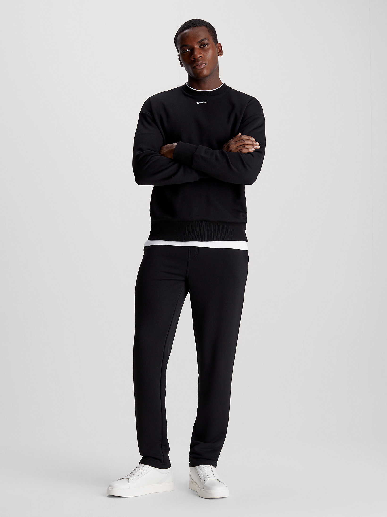 Shop Calvin Klein Round Collar Long Sleeve Sweater In Black