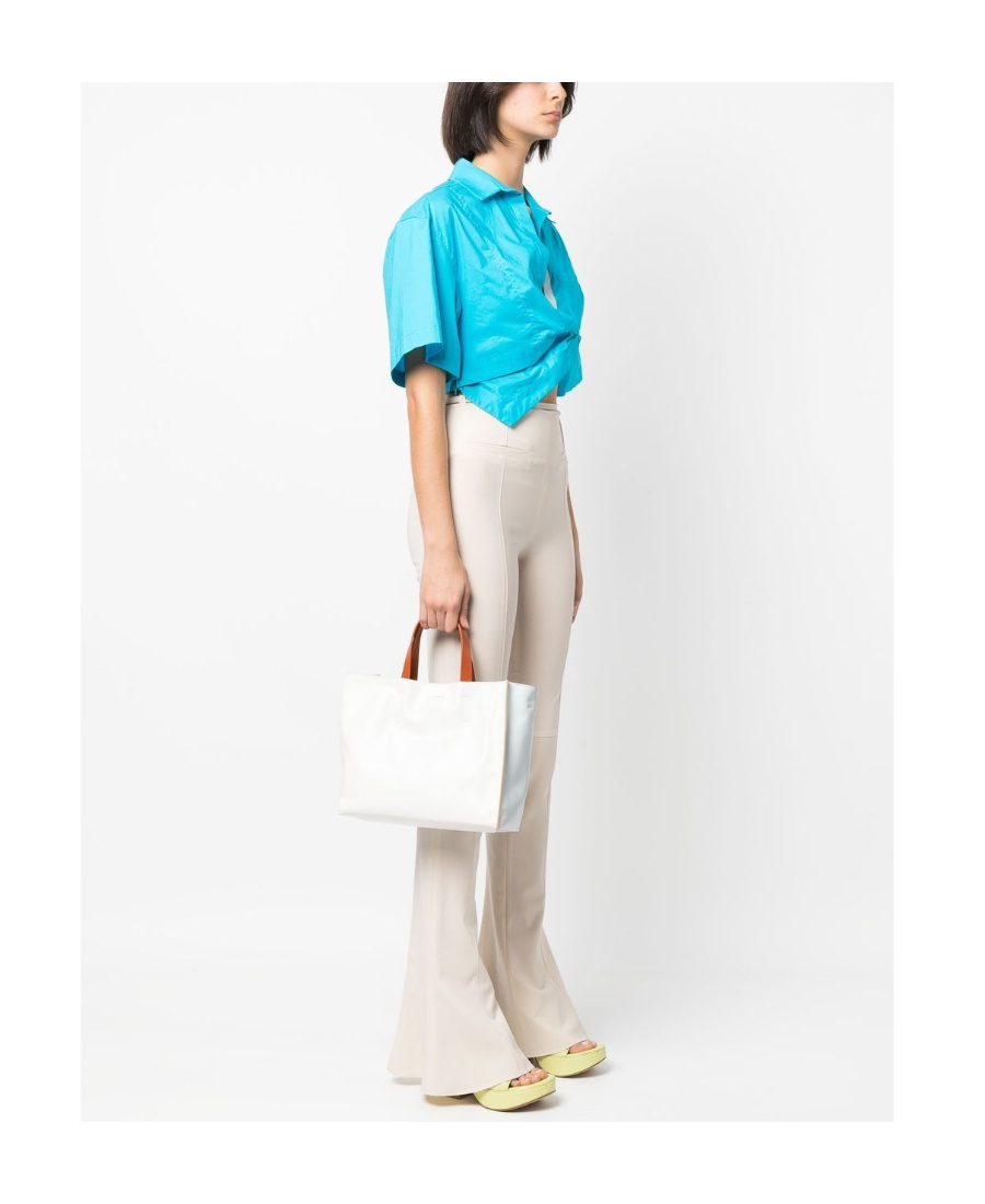 Marni Logo Print Leather Shoulder Bag In White