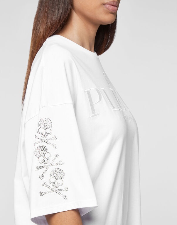 Philipp Plein Crystal Skull T-shirt Dress In White