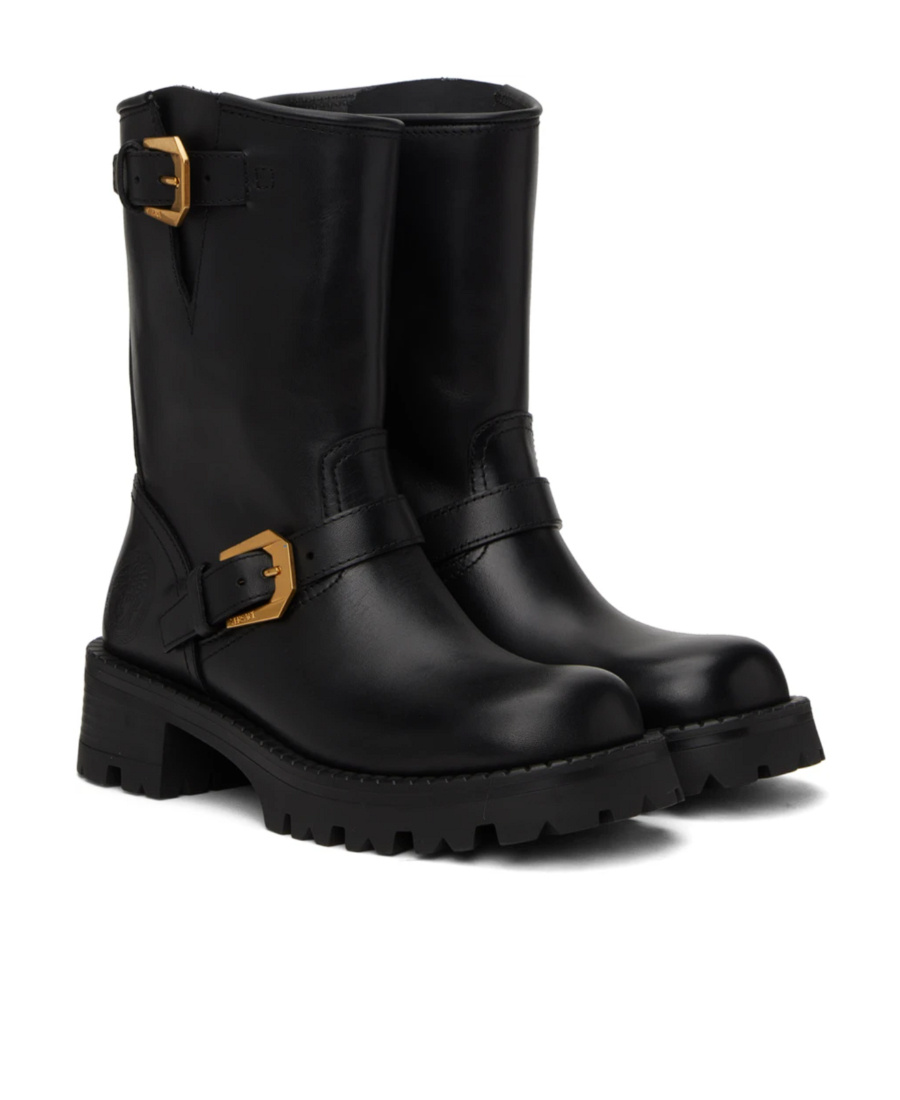 Versace Medusa-embossed Leather Boots In Black
