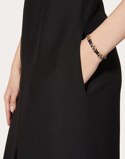 Valentino Garavani Crystal Vlogo Leather Bracelet In Black