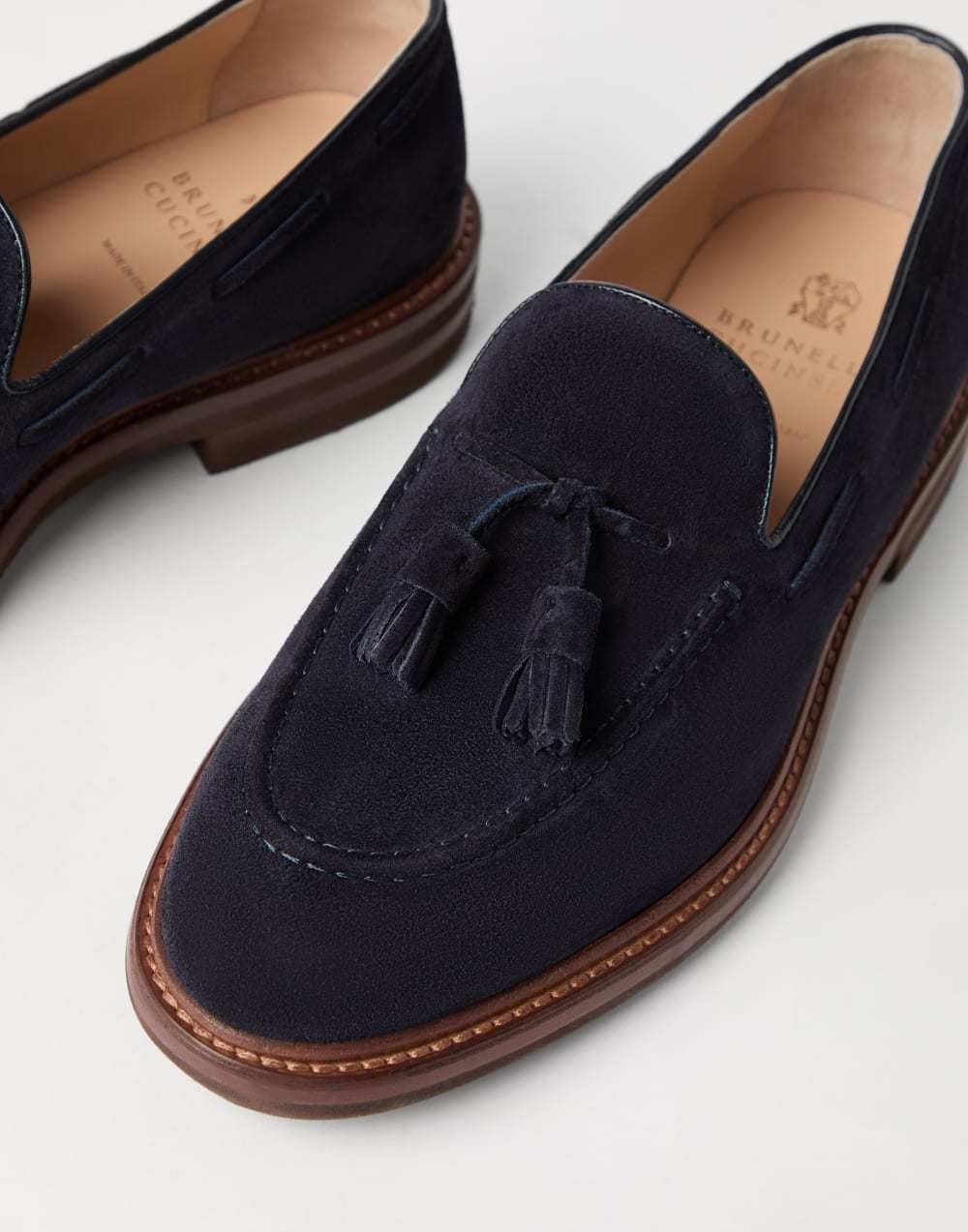 Brunello Cucinelli Leather-trimmed Tasselled Suede Loafers In Black