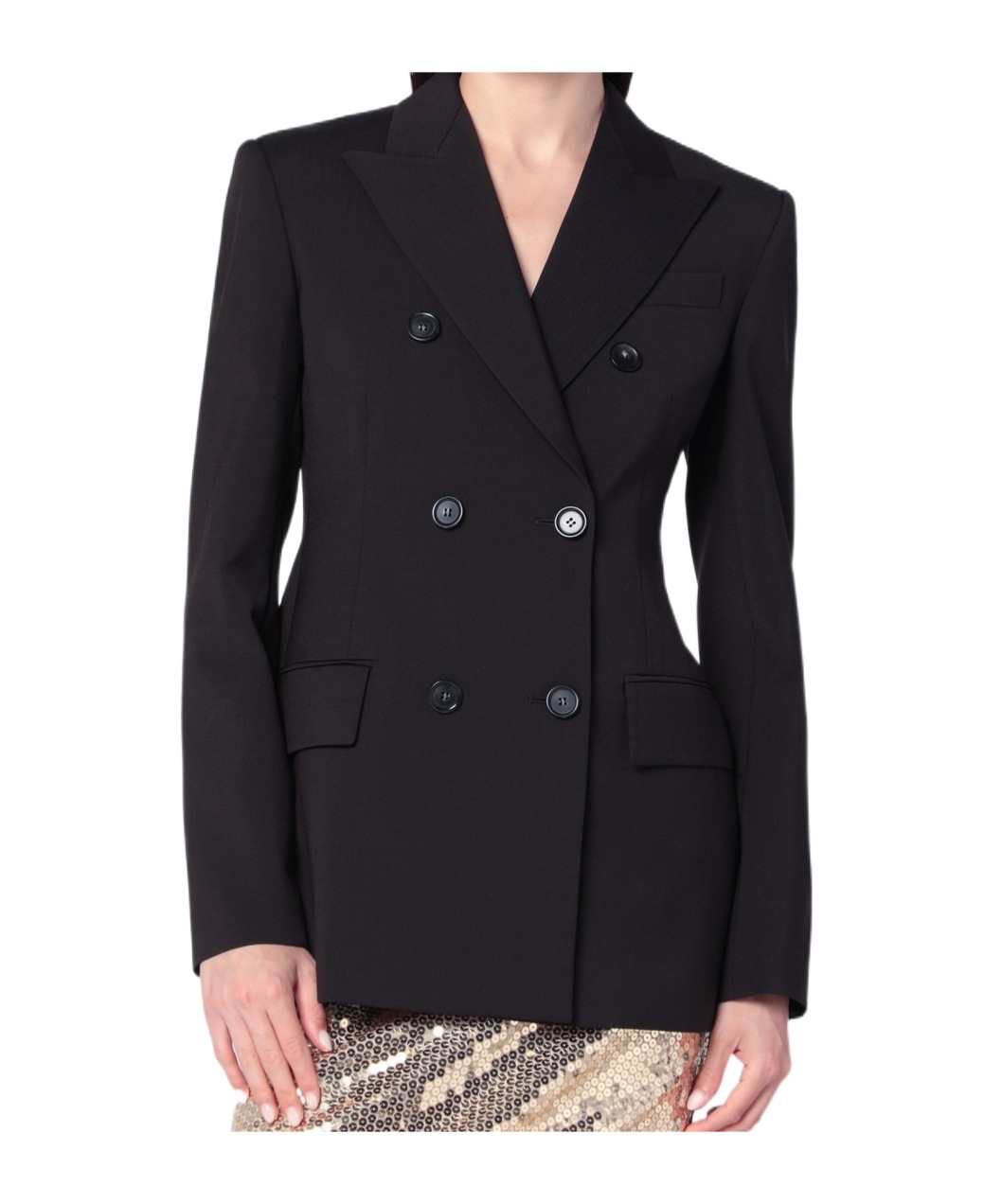 Sportmax Black Slim Double-breasted Jacket Wth Rhinestone Detail In Stretch Polyamide Woman In Black