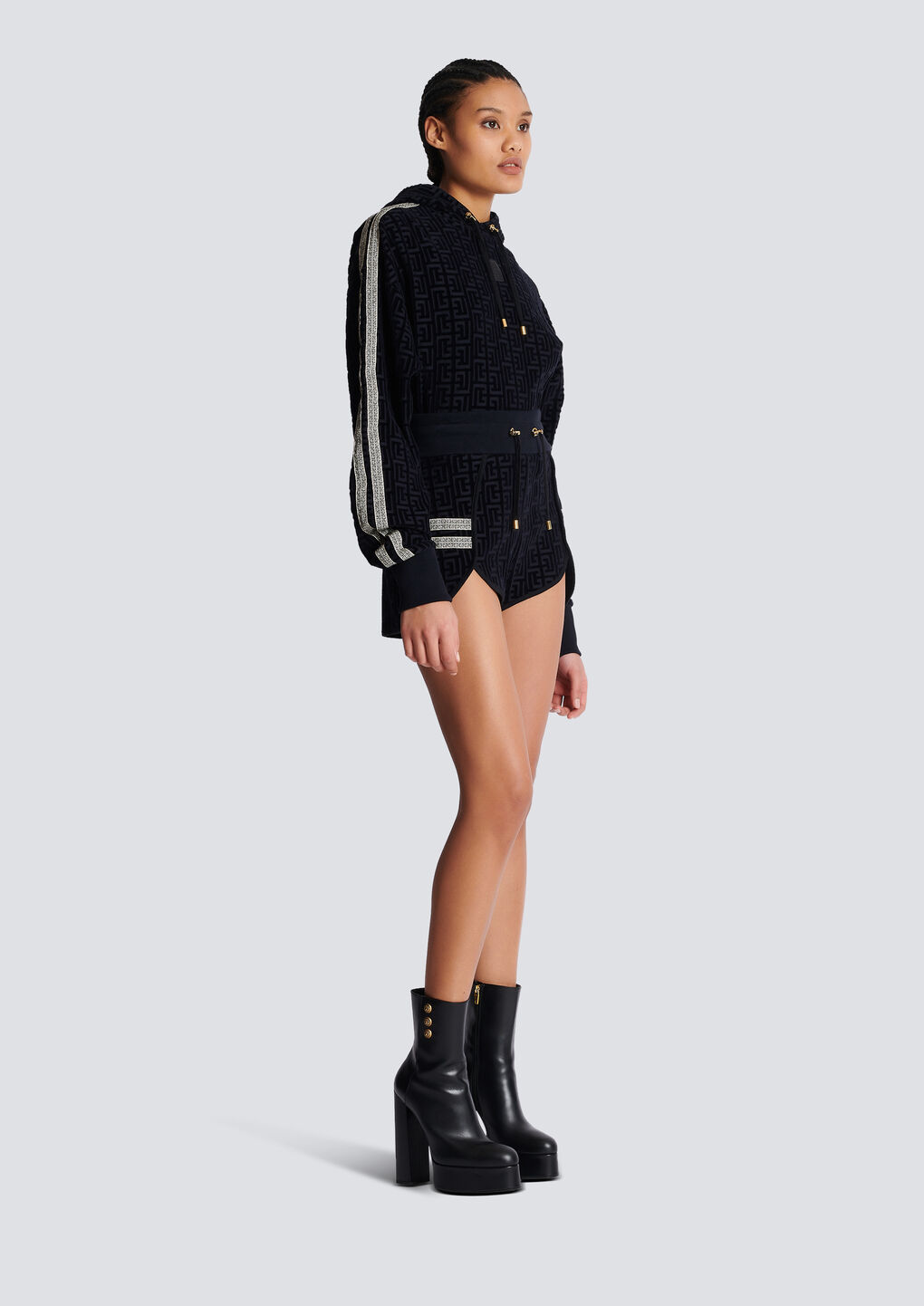 BALMAIN MONOGRAMMED VELVET SHORTS