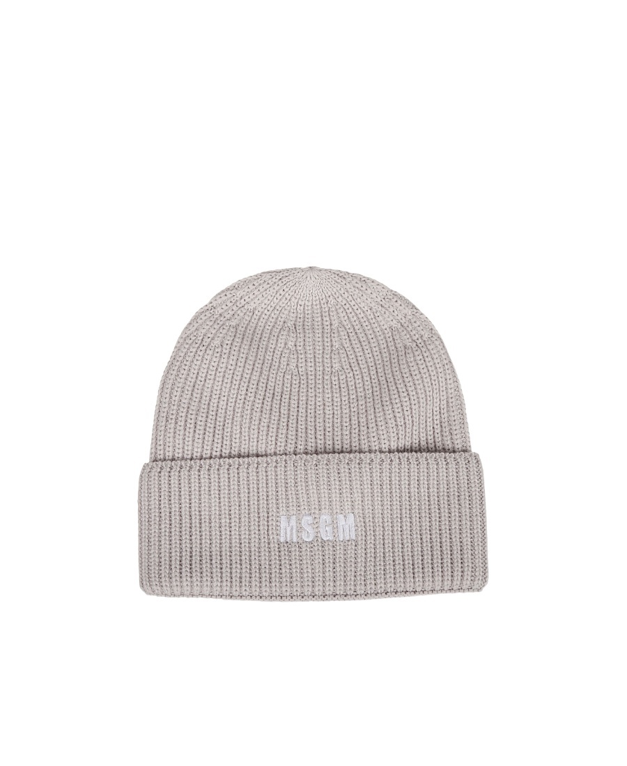 Msgm Logo Embroidered Knitted Beanie In Gray
