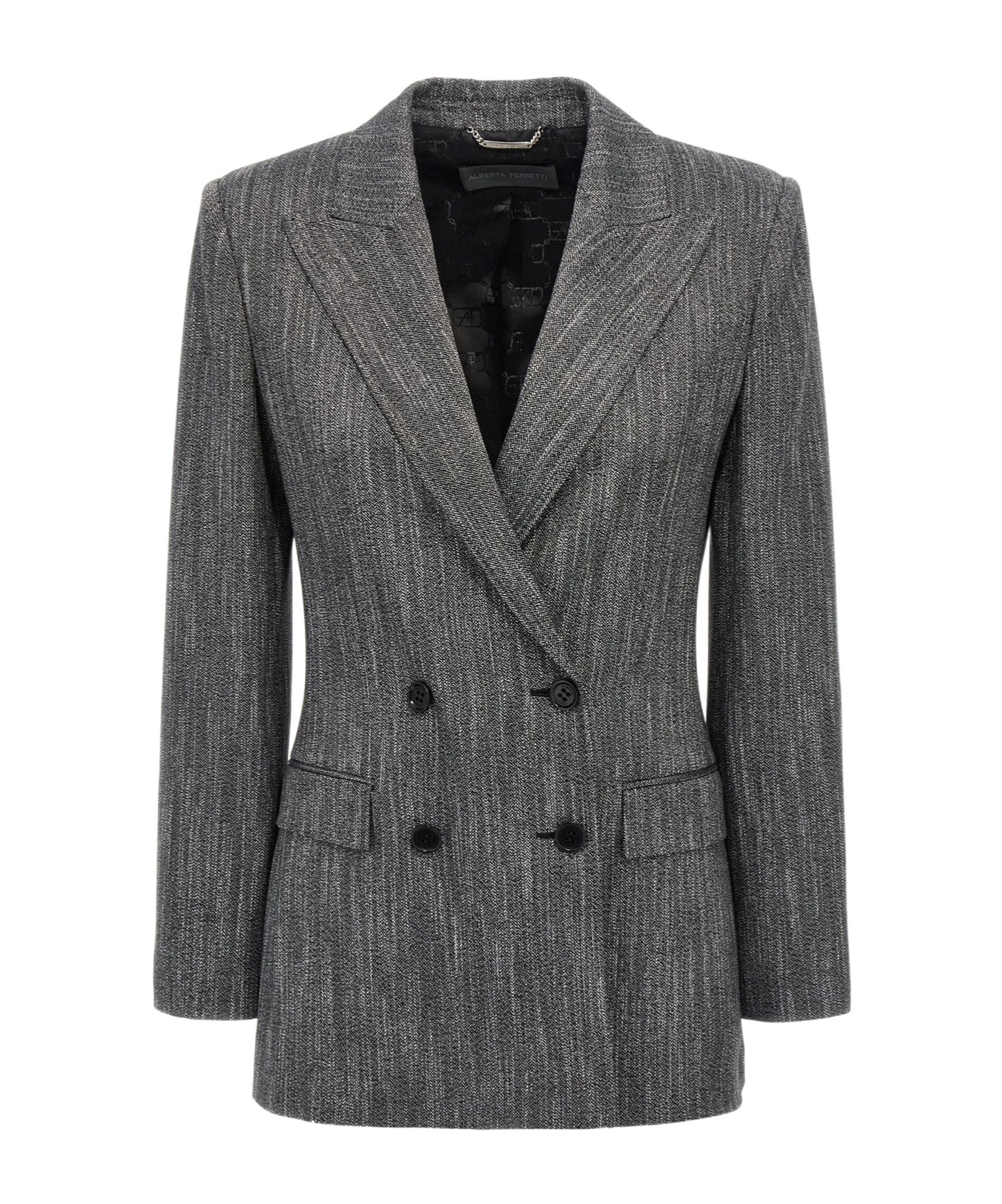 Alberta Ferretti Double-breasted Herringbone Blazer In Black