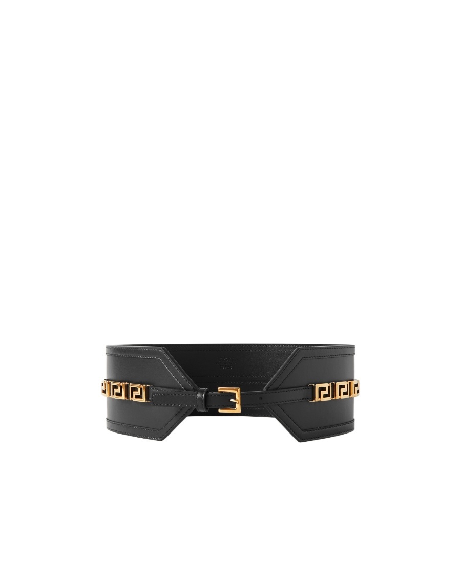 Versace Greca Goddess Leather Belt In Black