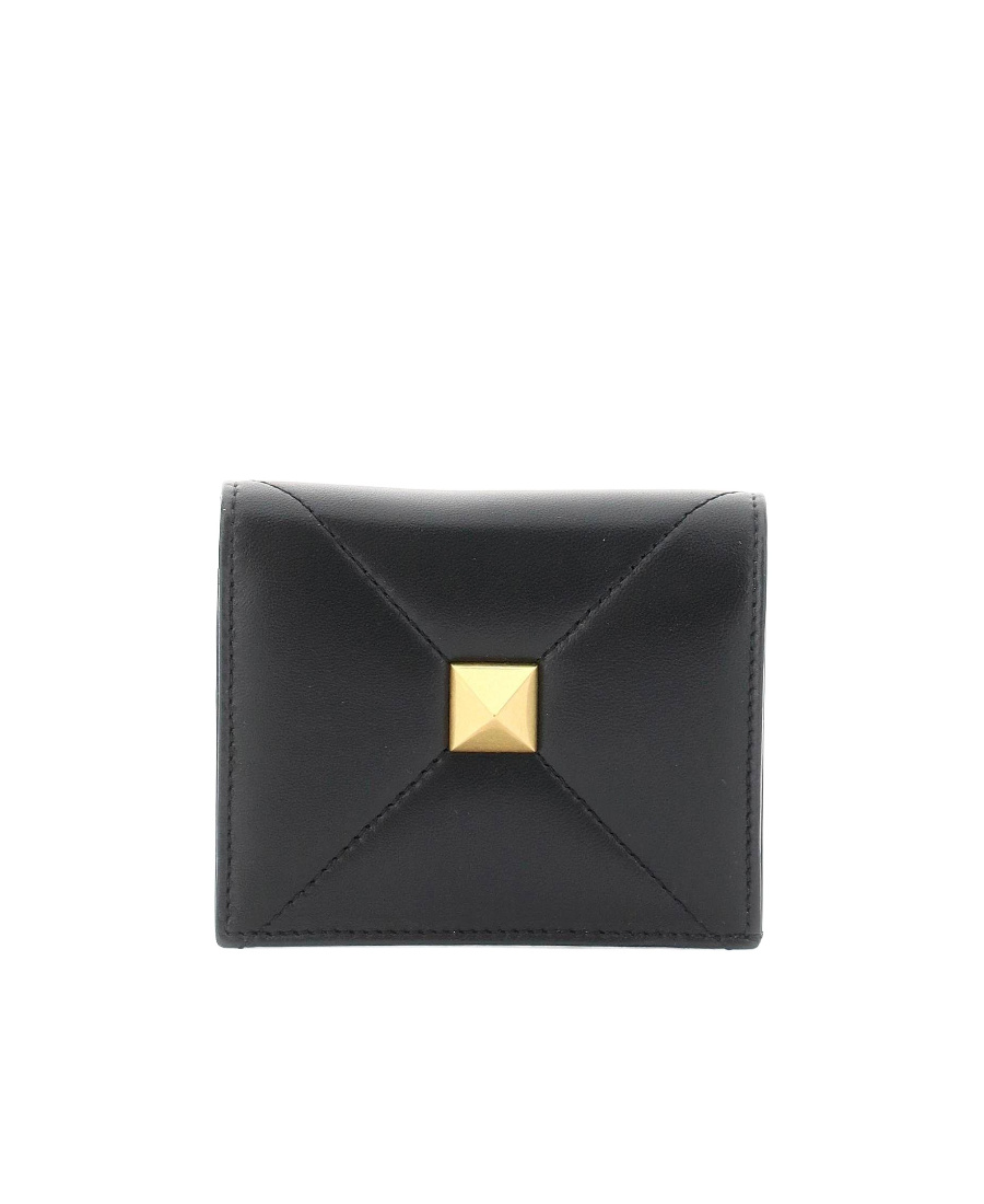 Valentino Roman Stud Leather Wallet In Black