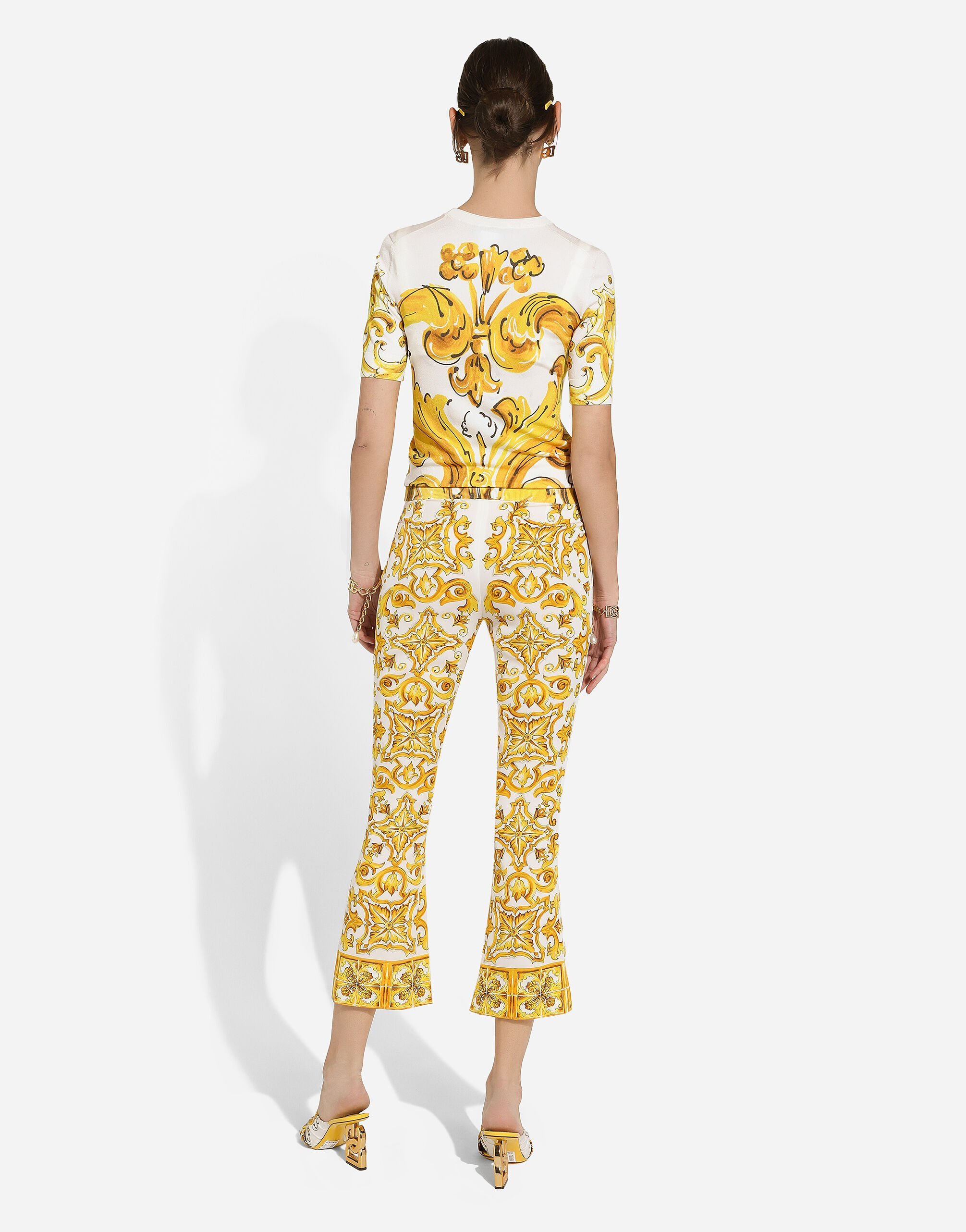 Dolce & Gabbana Majolica Trumpet-leg Silk Pants In Multicolor