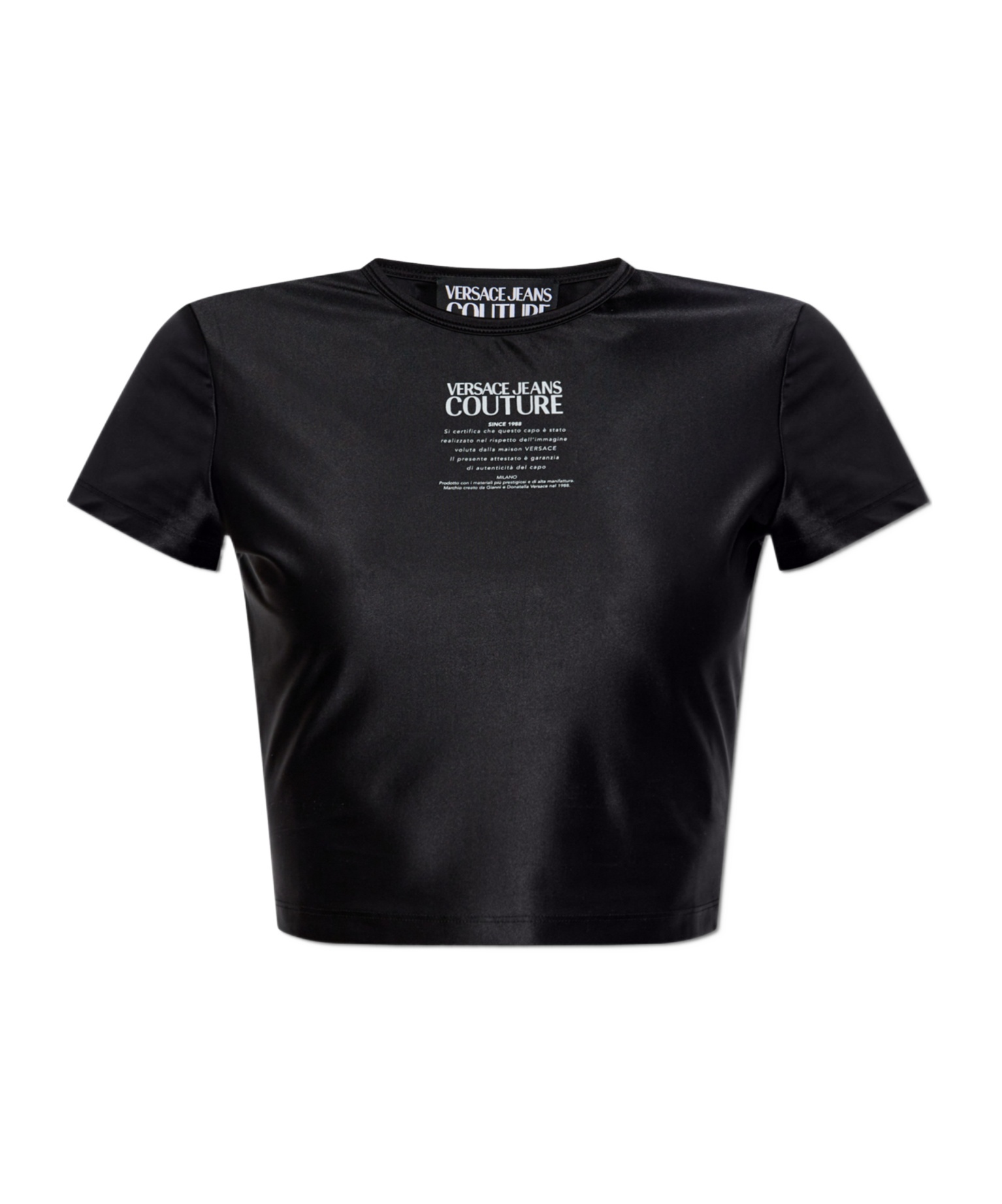 Versace Jeans Couture Logo-printed Crewneck Cropped T-shirt In Black