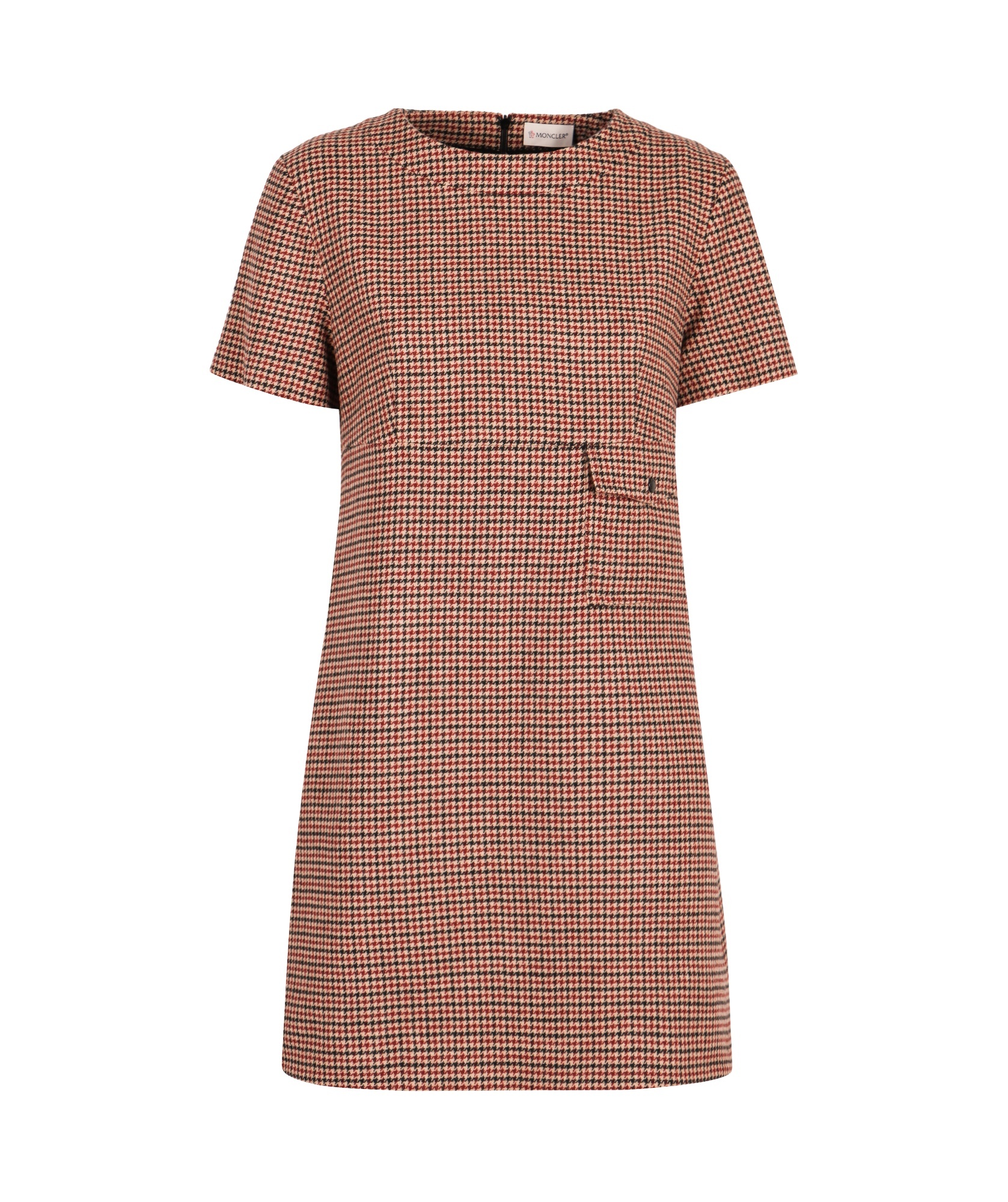 Moncler Wool Dress With Front Pocket And Houndstooth Pattern In Multi