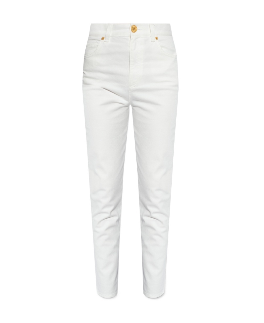 Balmain Logo Embroidered Tapered-leg Jeans In White