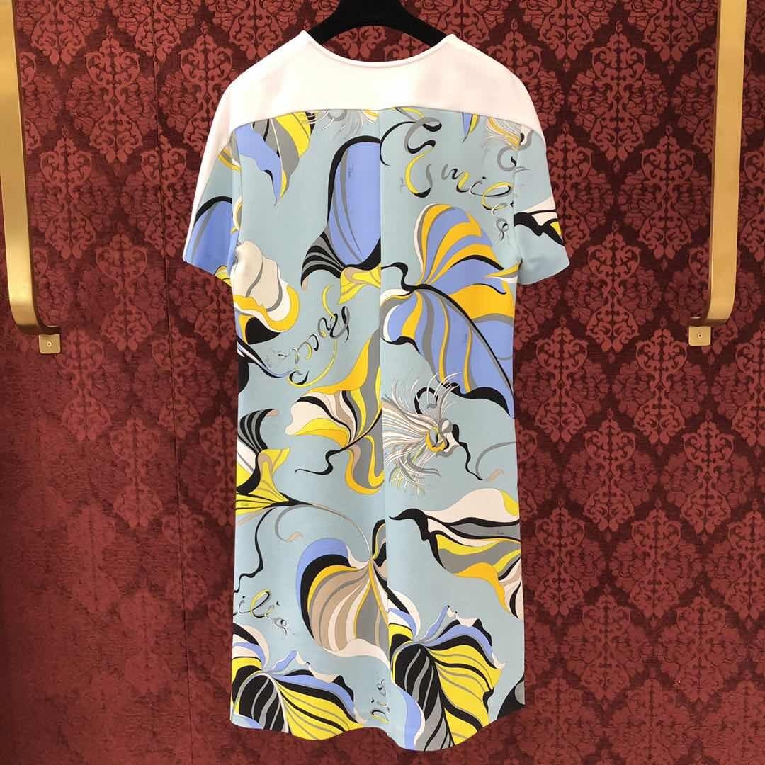 Pucci Tropical Fish Pattern V-collar Dress In Blue