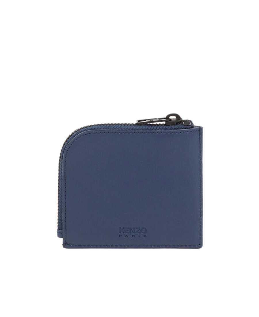 Kenzo Logo-print Zip-up Wallet In Blue