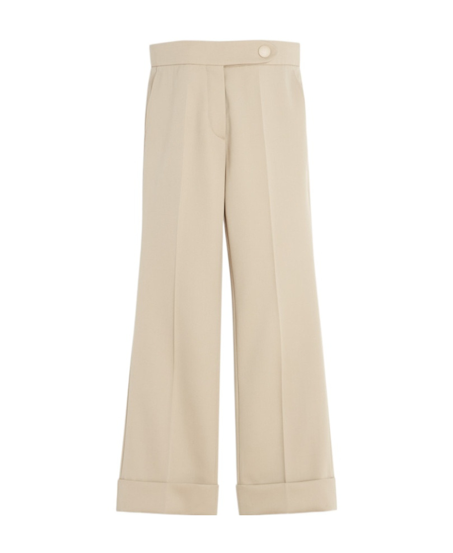 Lanvin Wool Trousers With Cropped Wide Leg In Nude