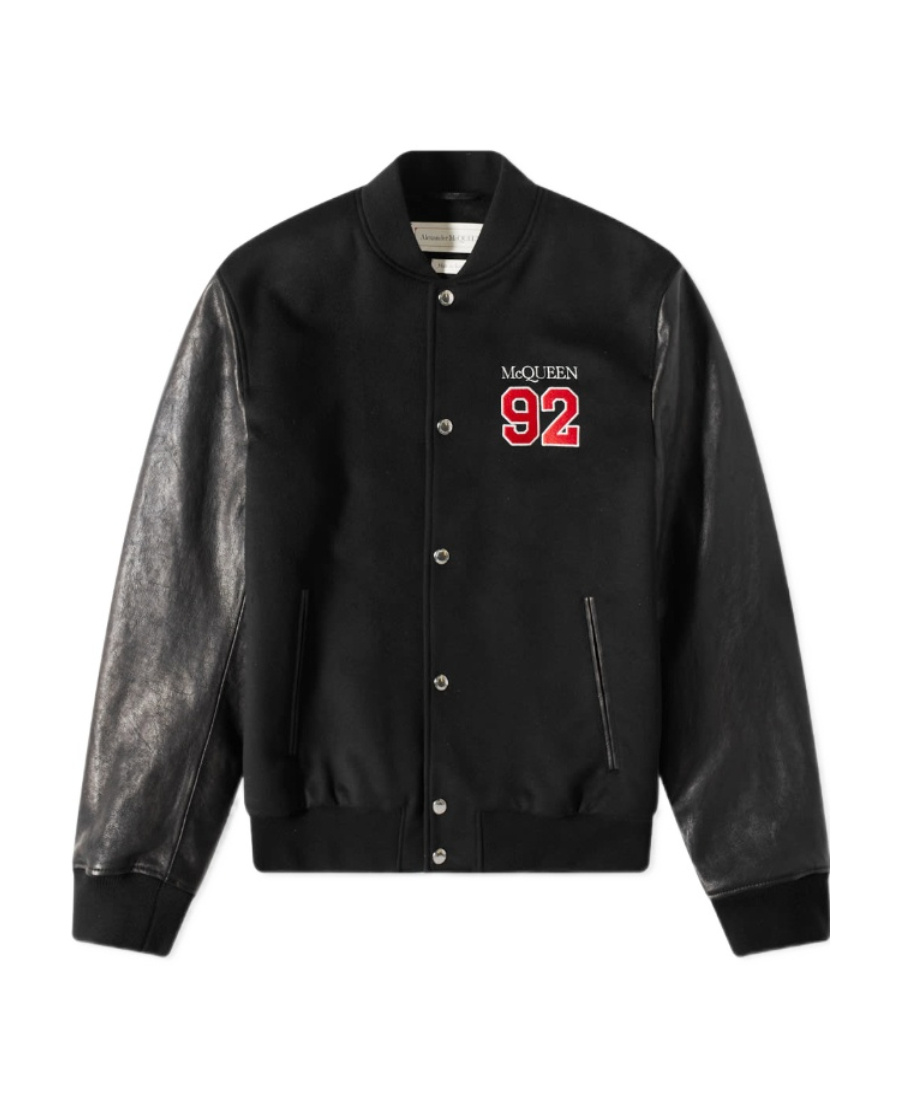 Alexander Mcqueen Logo-embroidered Varsity Jacket In Black Lust