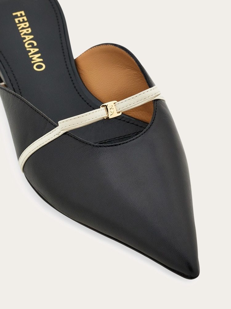 Ferragamo Giulye Mini Bow Leather Flat Mules In Black