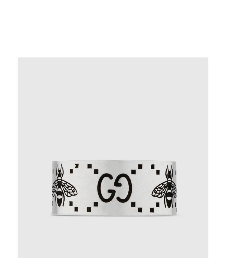 Gucci Gg Bee Engraved Wide Ring In White