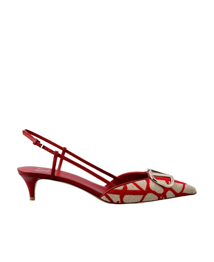 Valentino Garavani Toile Iconographe Pumps With Pointed Toe And Ankle Strap In Red