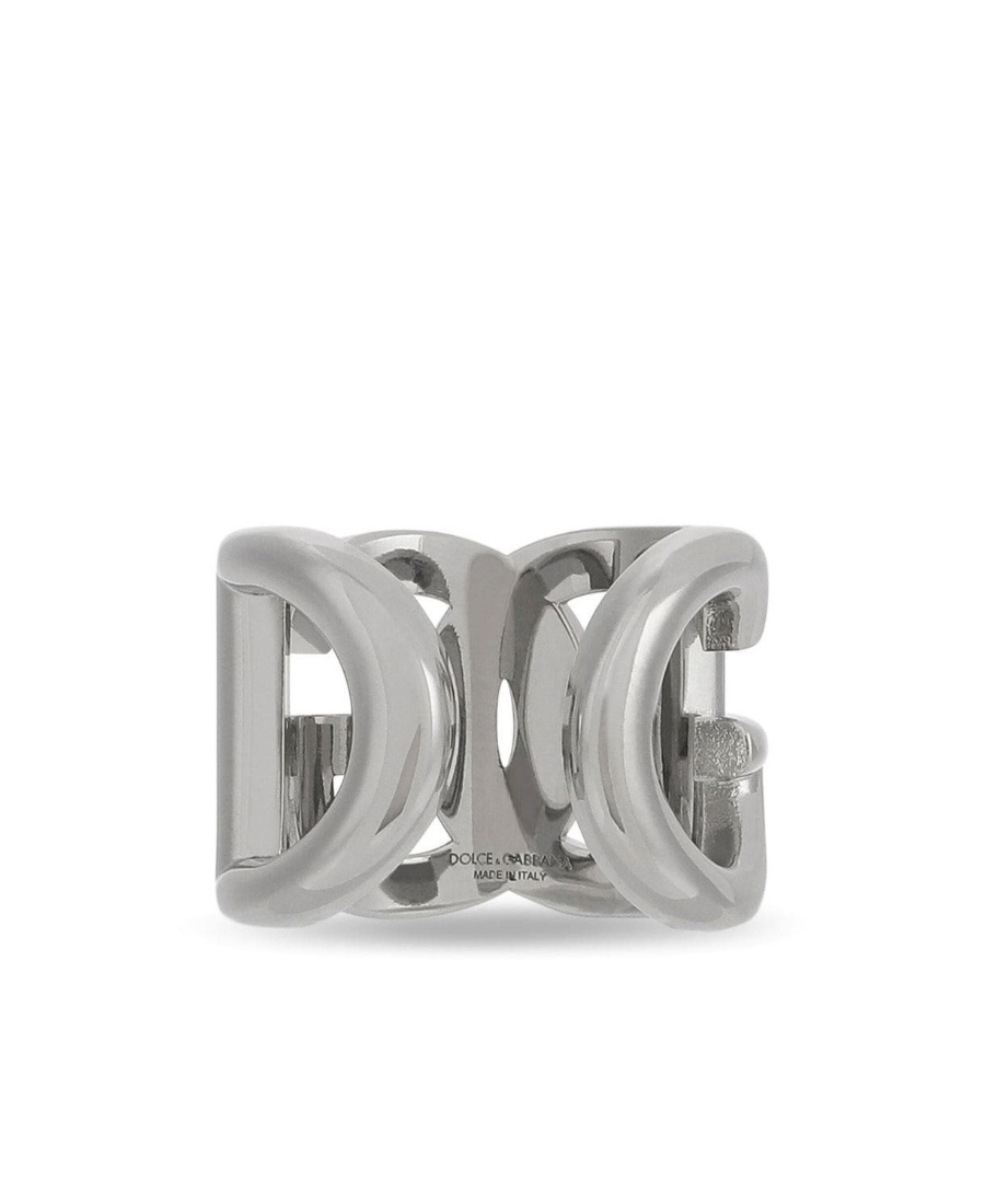 Dolce & Gabbana Silver-tone Chunky Logo Ring In Brass Man In Gray