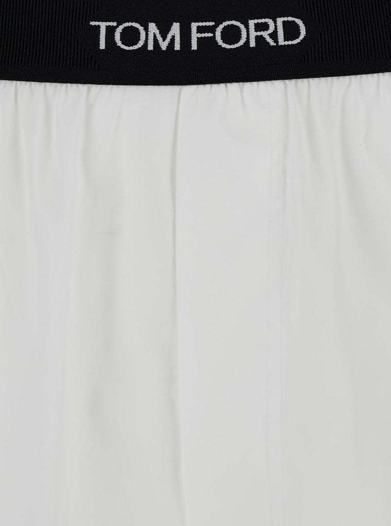 Tom Ford Velvet-trimmed Stretch-silk Satin Boxer Shorts In White