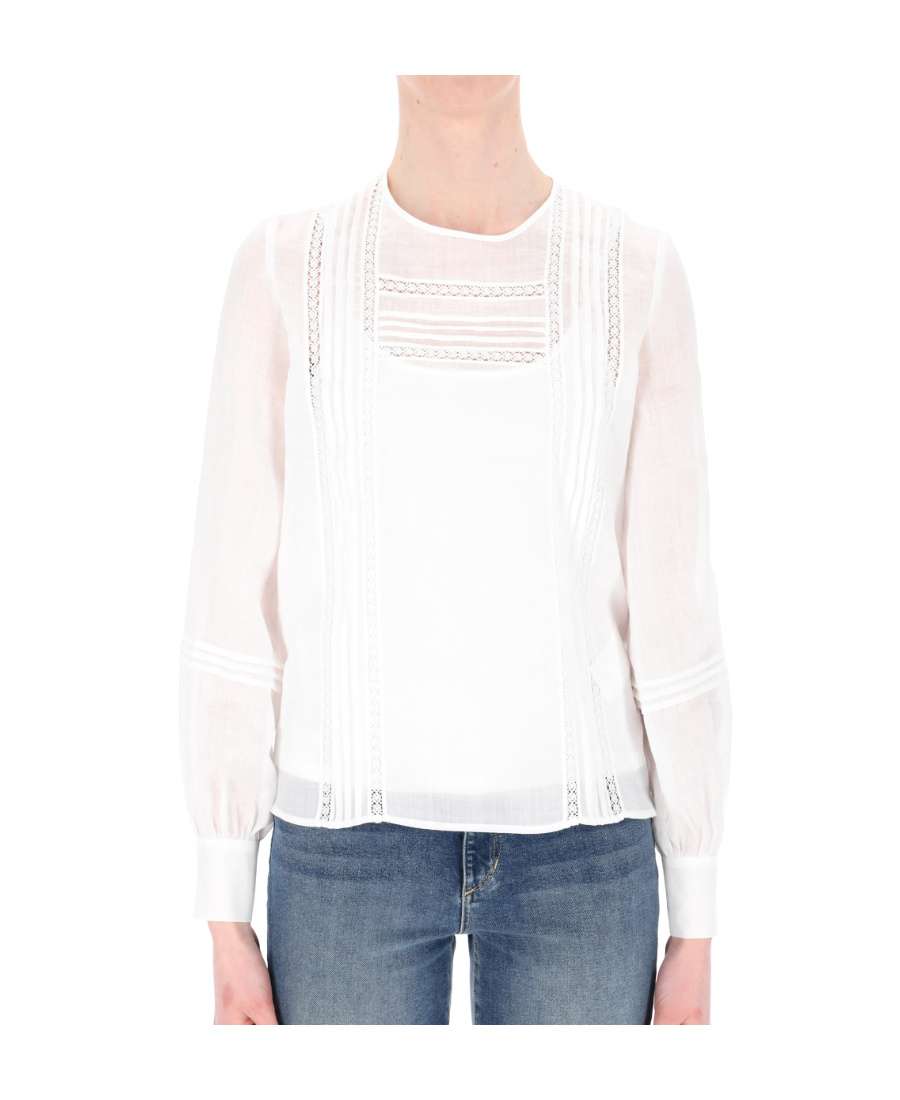 Max Mara Long-sleeved Round-neck Blouse In White