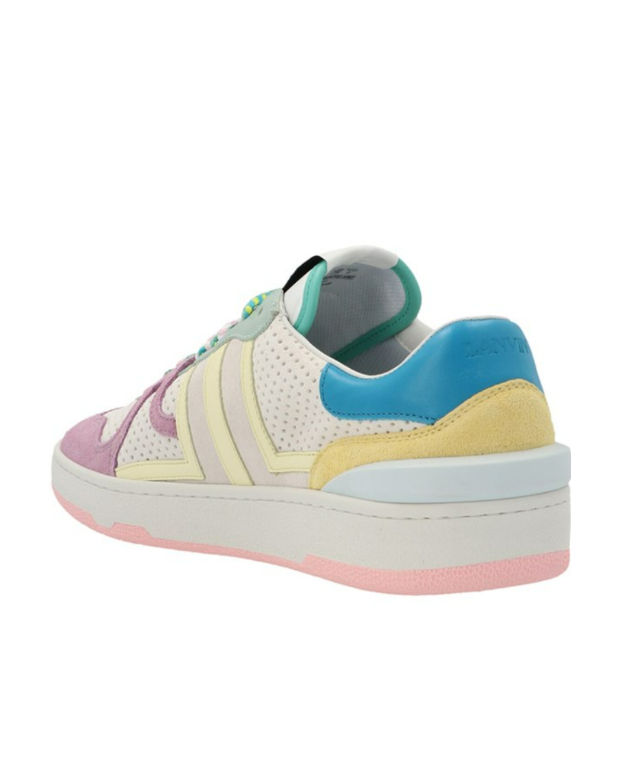 Lanvin Low-side Lacing Leather Sneakers In White Yellow