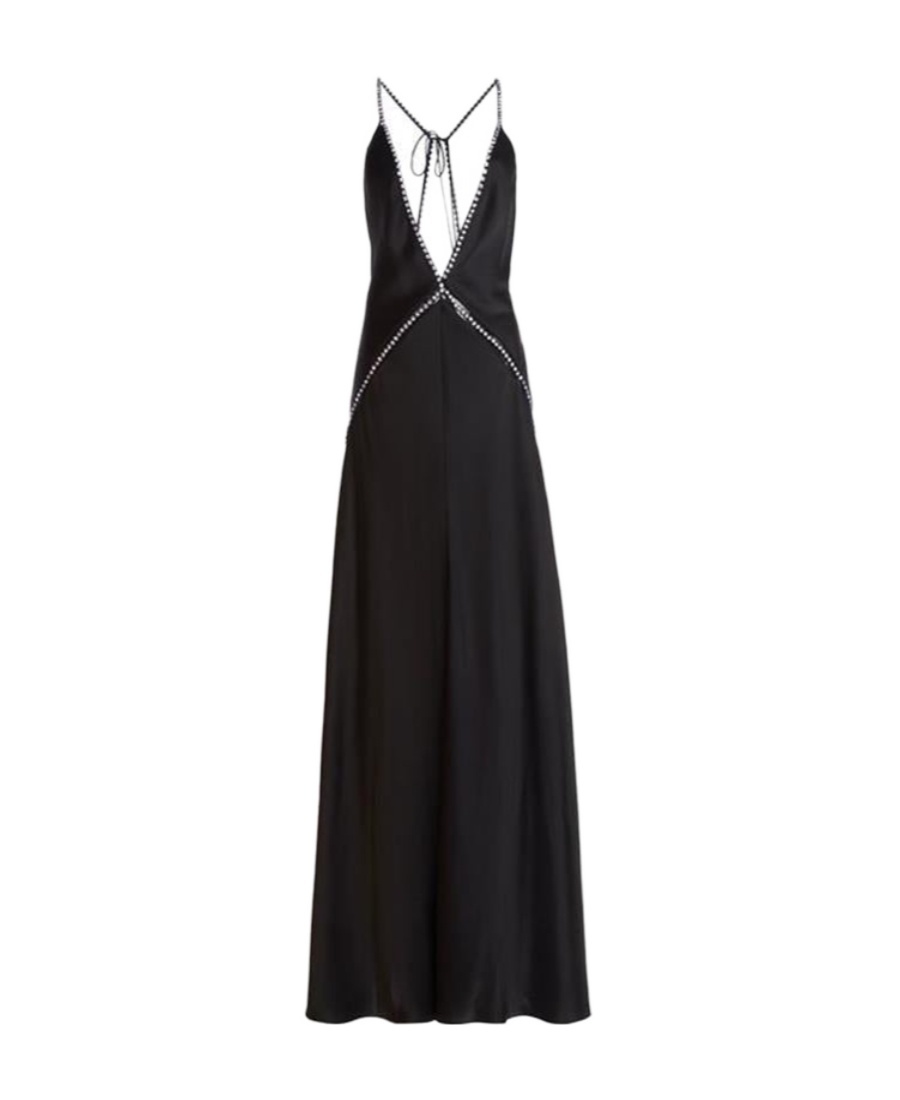 Stella Mccartney Crystal Frame Double Satin A-line Maxi Dress In Black