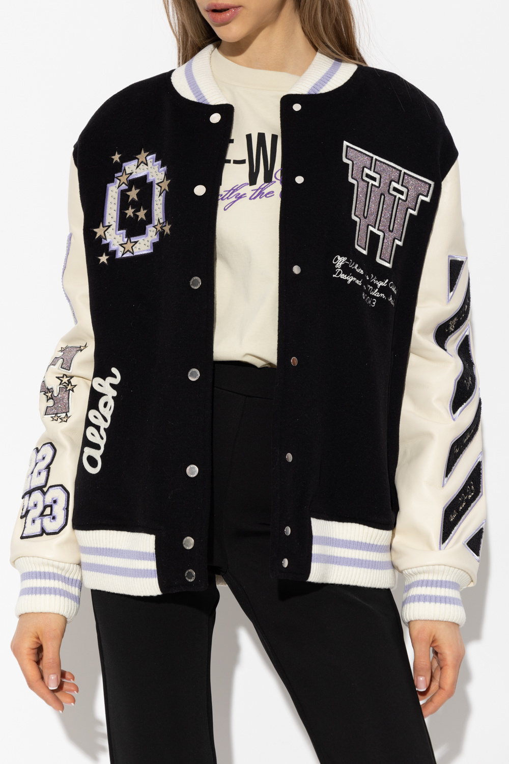 Off-white Varsity Bomber Jacket With Patches In Black