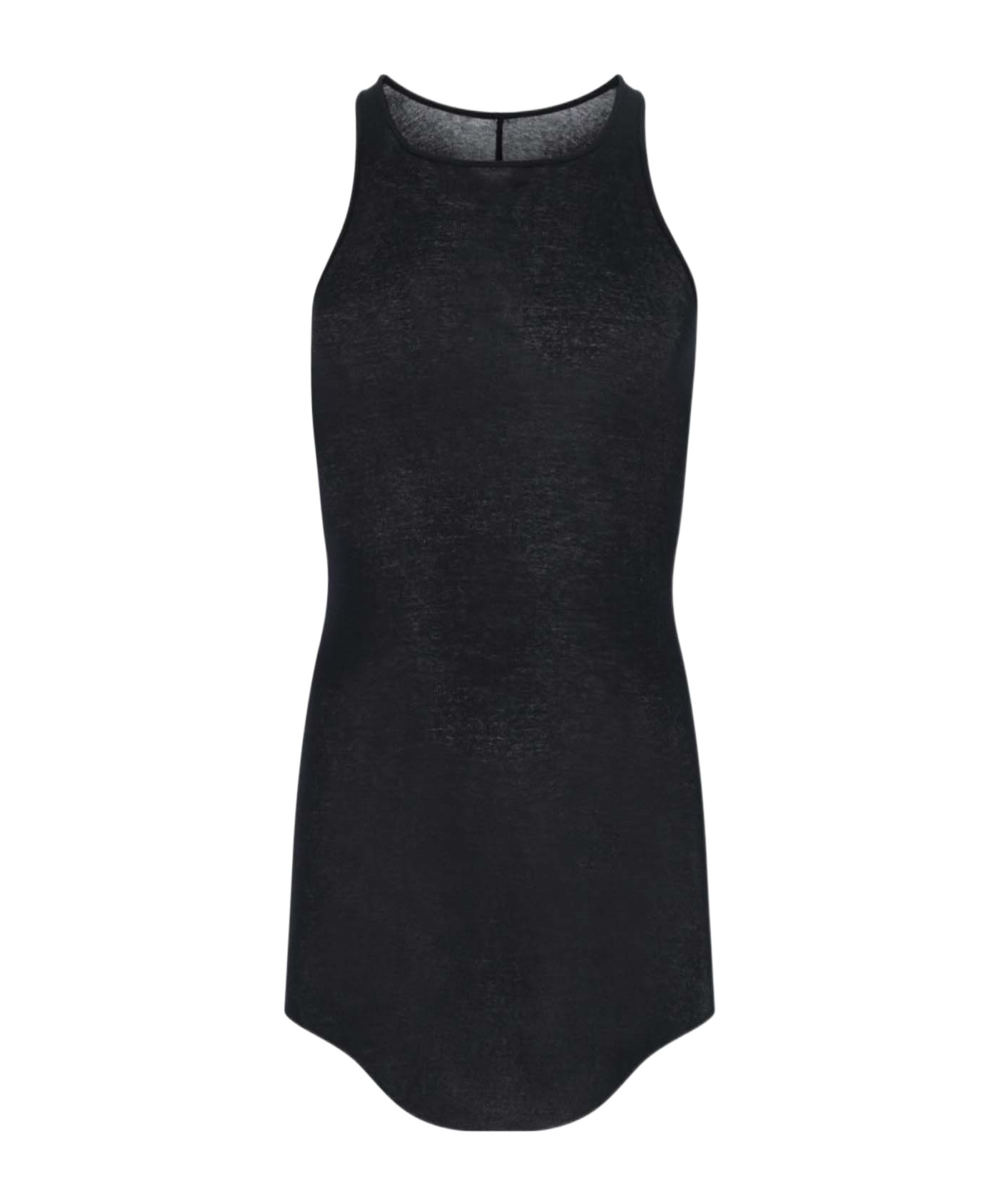 Rick Owens Black Tank Top With Curved Hem In Cotton Man In Black