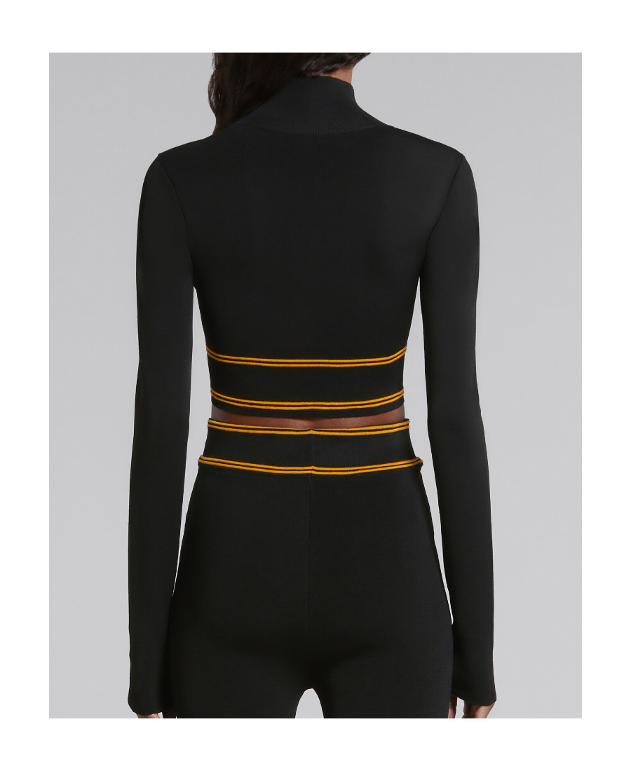 Marni Cropped Top With Ribbed Funnel Neck In Black