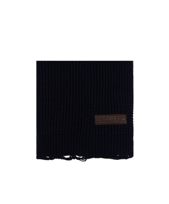 Dsquared2 Distressed Wool Scarf In Black
