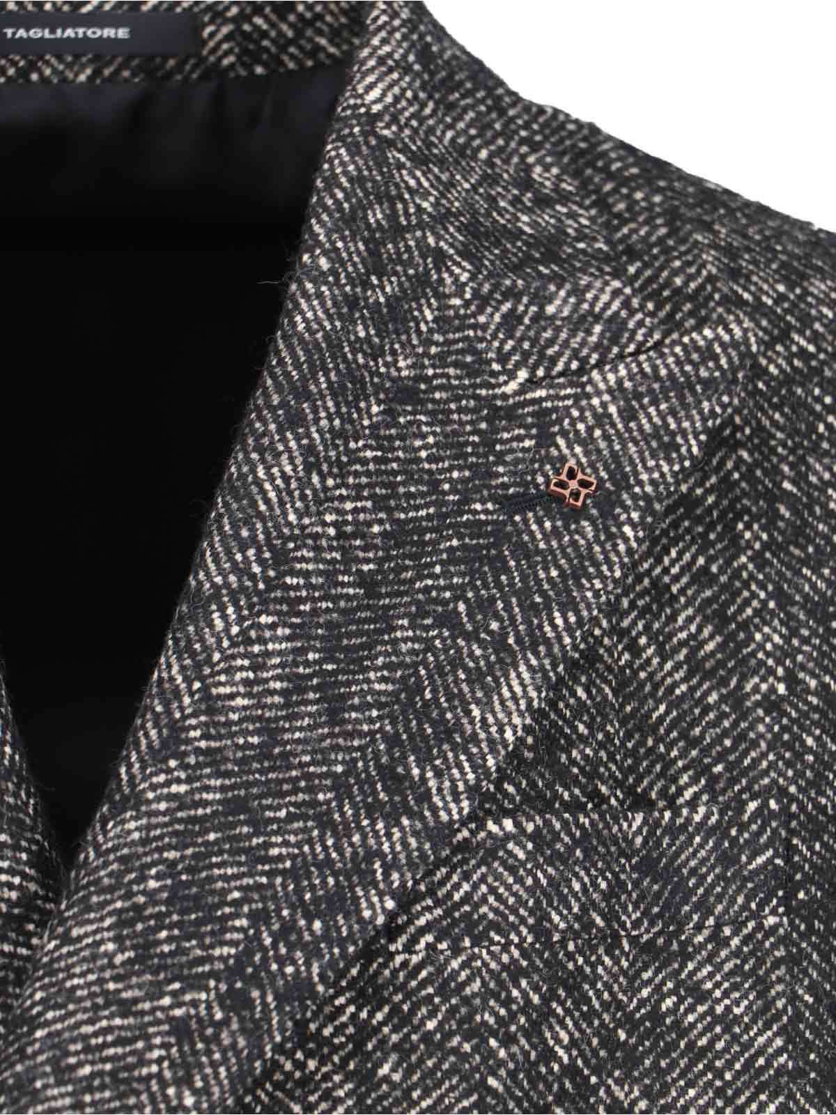 Shop Tagliatore Herringbone Double-breasted Coat In Black