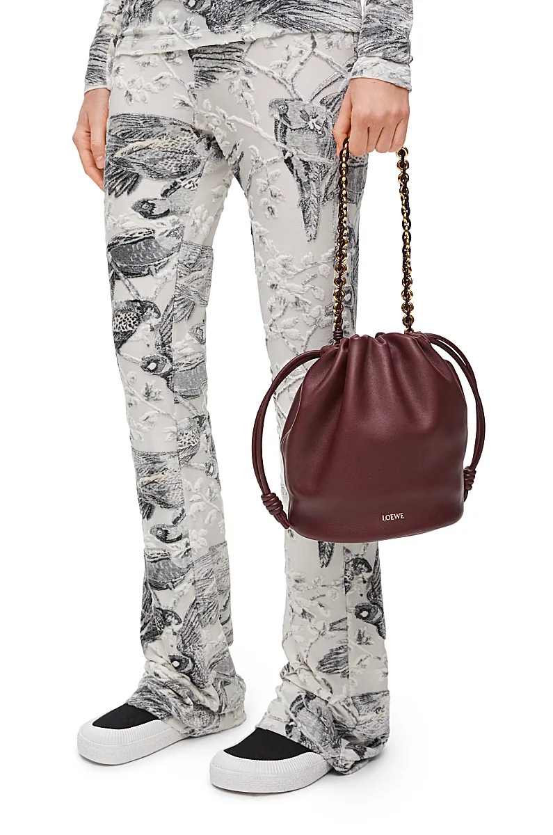 Shop Loewe Flamenco Purse Bucket Bag In Mellow Nappa Lambskin In Red
