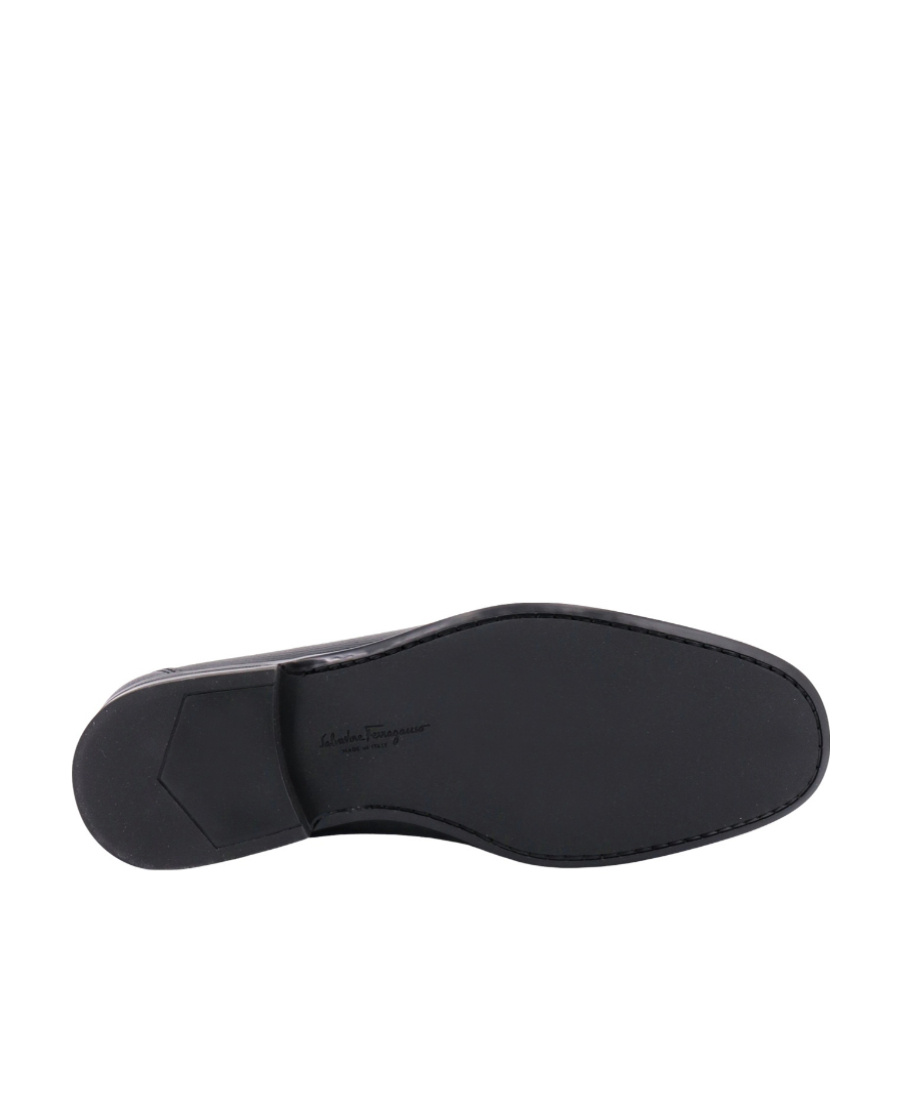 Ferragamo Bart Black Loafers With Embossed Gancini Detail On The Front In Leather Man In Black