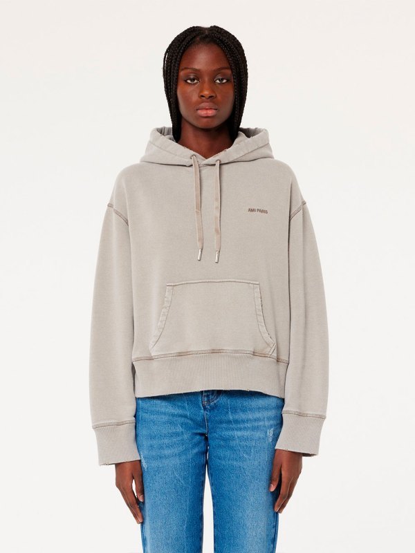 Ami Alexandre Mattiussi Ami Logo Embroidered Drawstring Hoodie In Nude