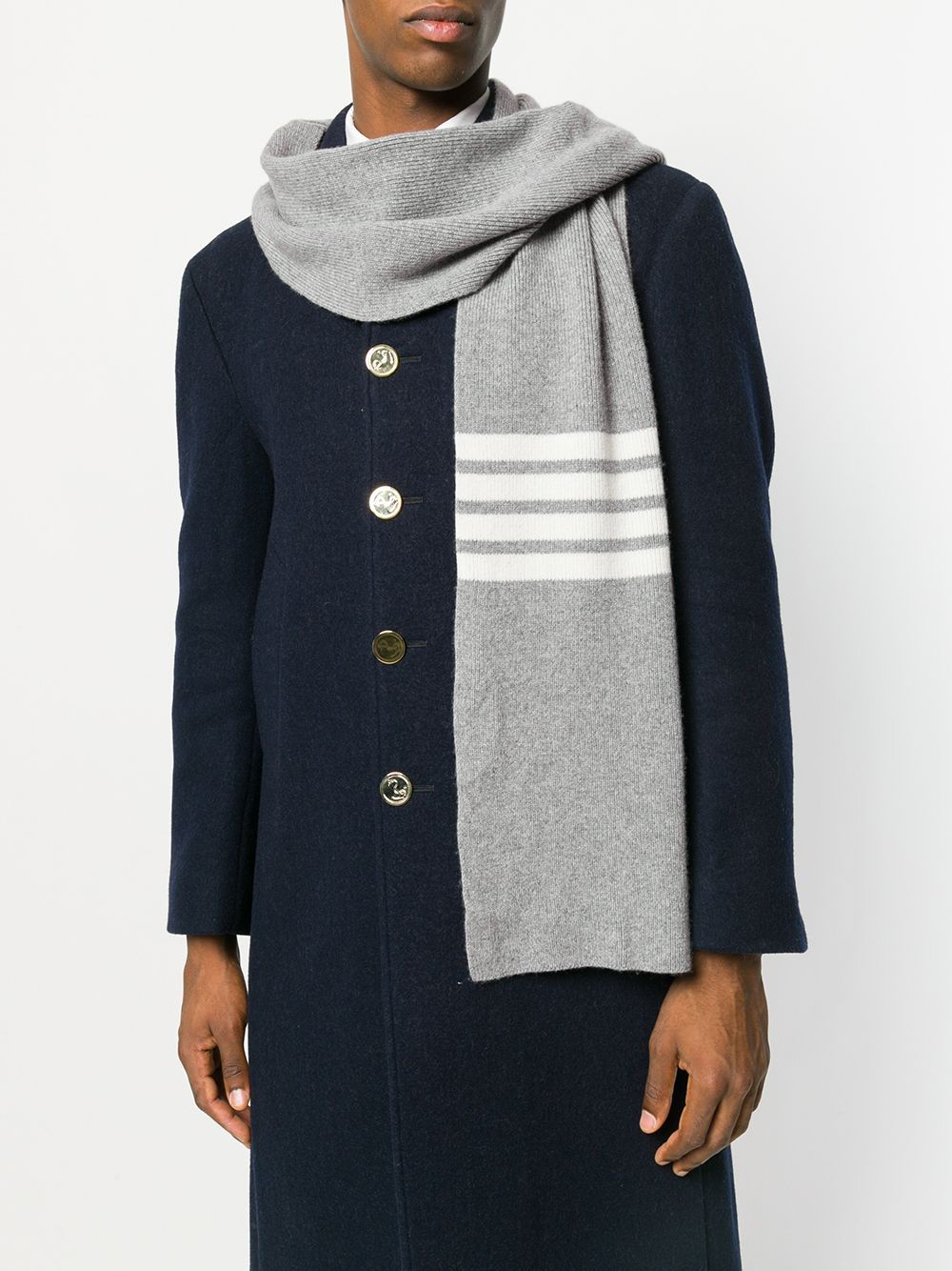 Thom Browne Adjustable Ribbed Striped Scarf In Gray