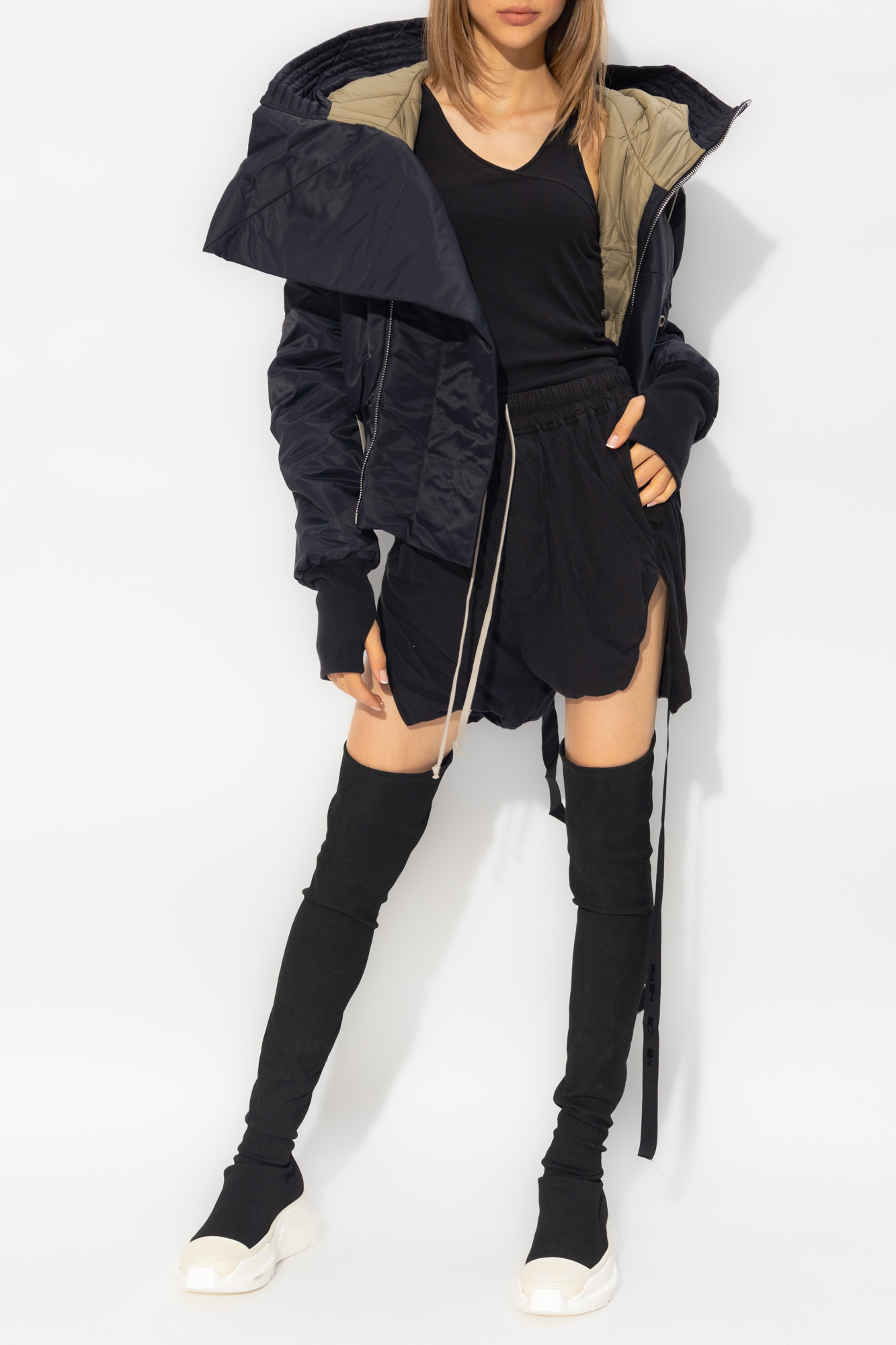 Rick Owens Drkshdw Alice Extra-long Sleeve Parka Jacket In Black