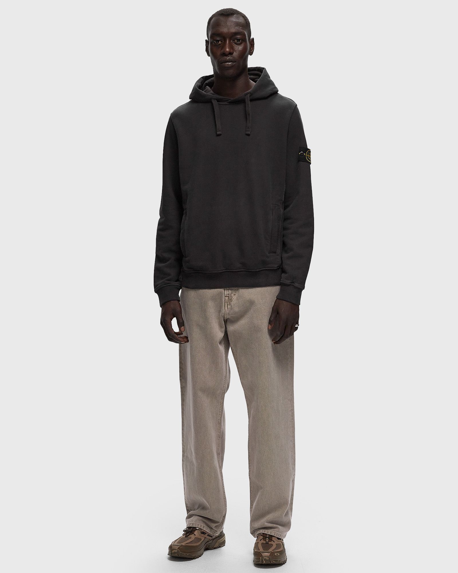 Stone Island Long-sleeved Compass Patch Hoodie In Gray