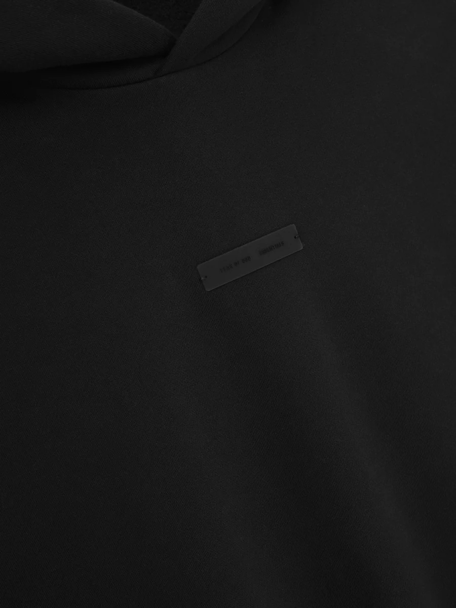 Essentials Front Logo Patch Panelled Hoodie In Black