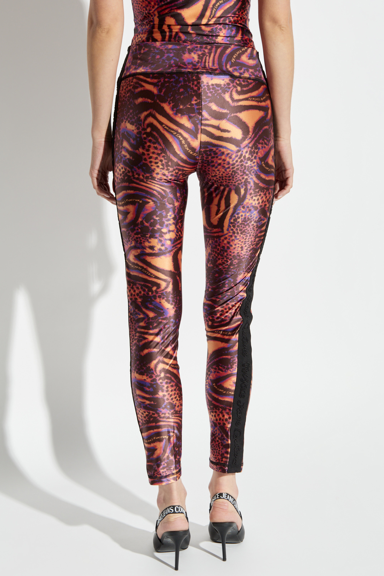 Versace Jeans Elastic Waist Tights In Brown