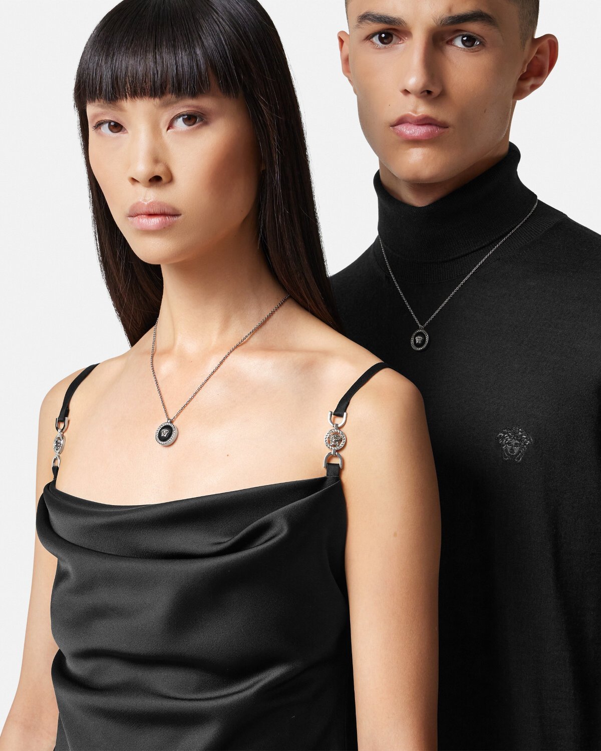 Versace Silver Enamel Medusa Necklace In Gray