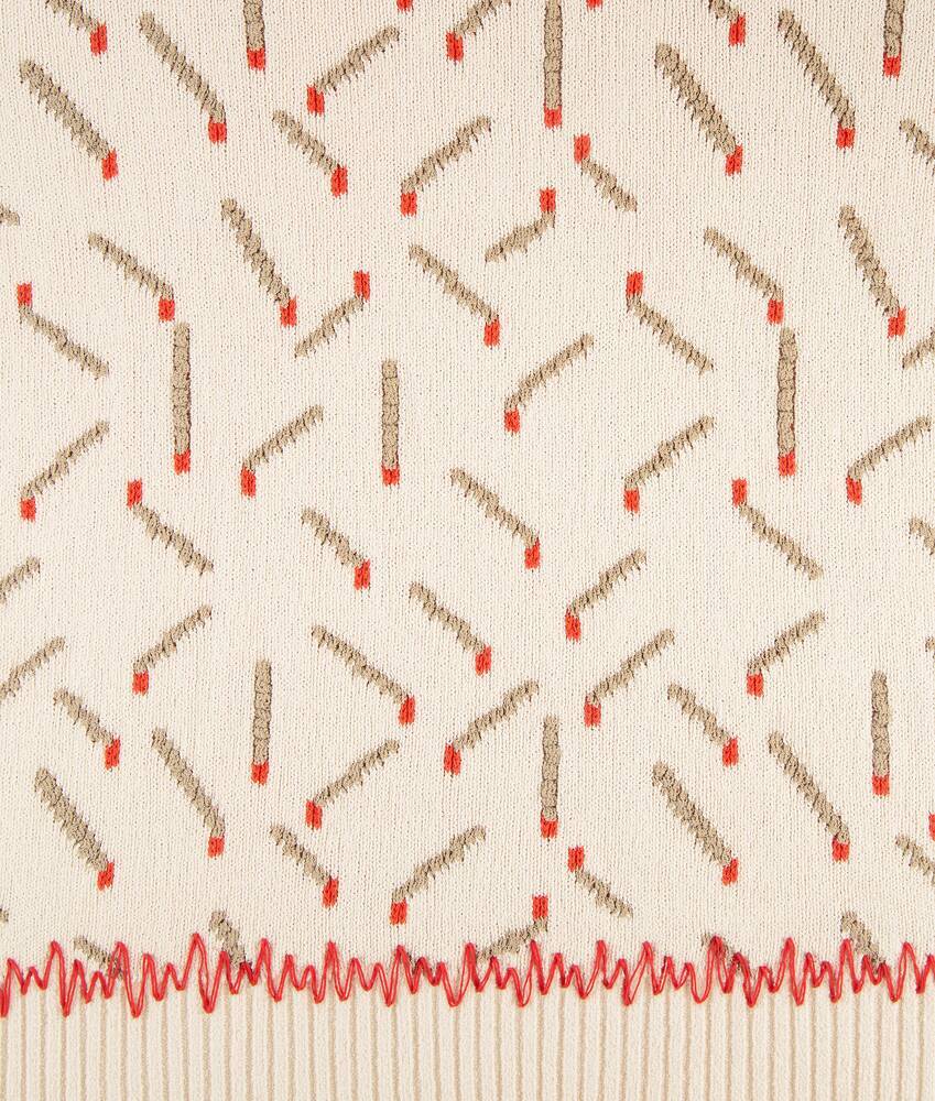 Bottega Veneta Men Ivory Sweater With Matchstick Jacquard Motif In Chalk/beige/tomato
