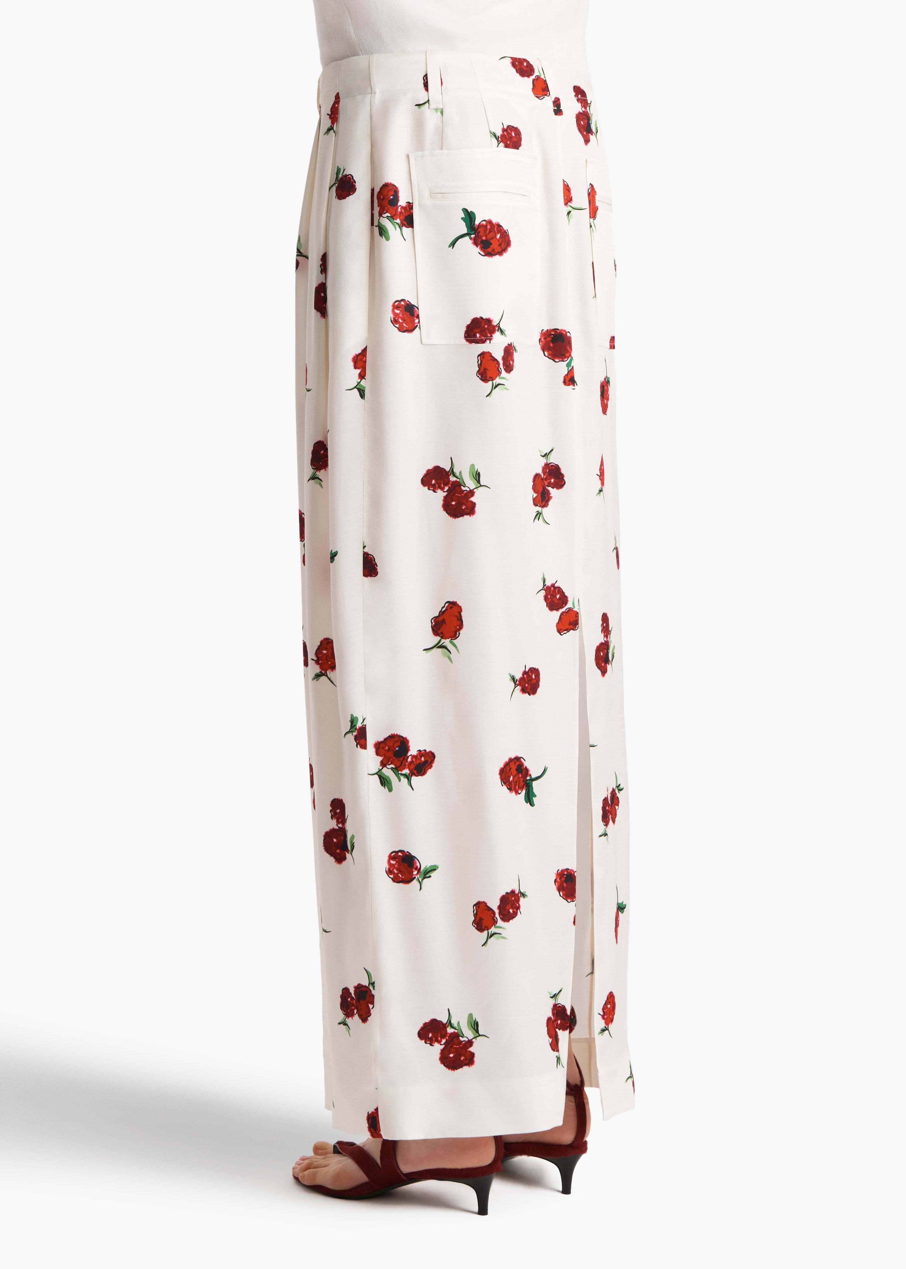 Khaite Lucian Skirt In Cream With Raspberry Print In White