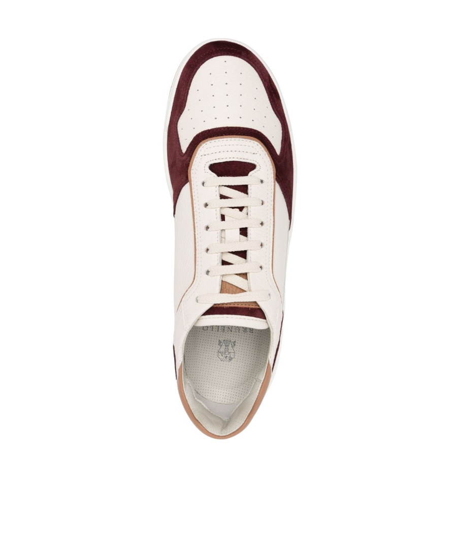 Brunello Cucinelli Man Sneakers Burgundy Size 12 Leather In White