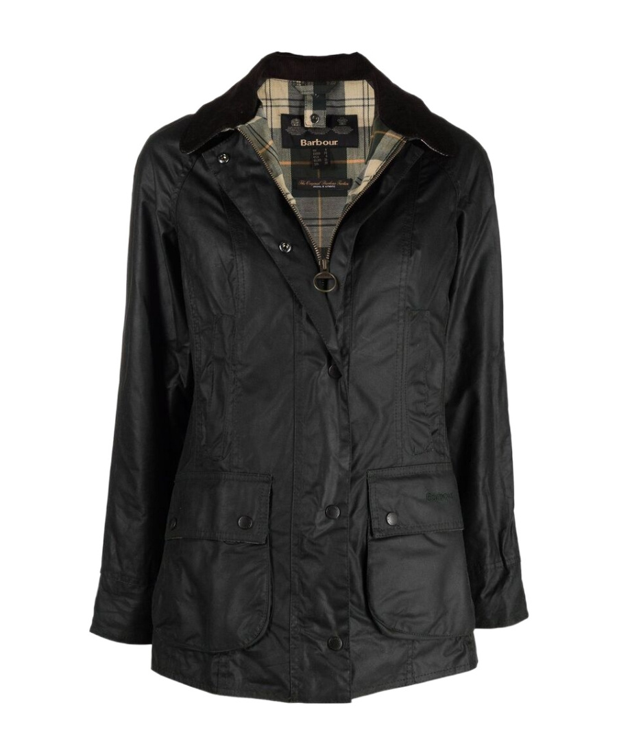 Barbour Waxed Down Jacket Corduroy Collar In Black