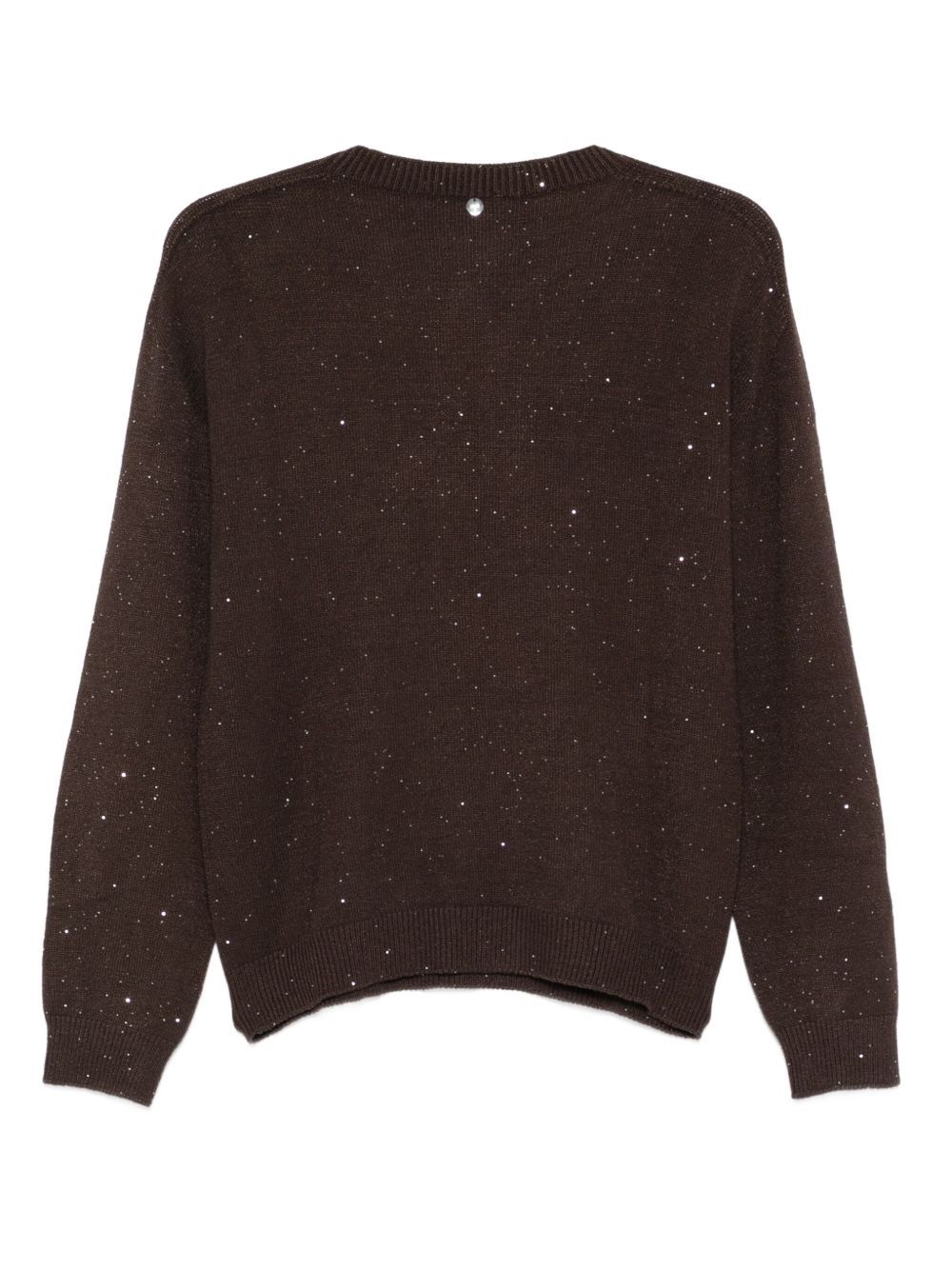 Liu •jo Glitter-detail Crew-neck Sweater In Brown